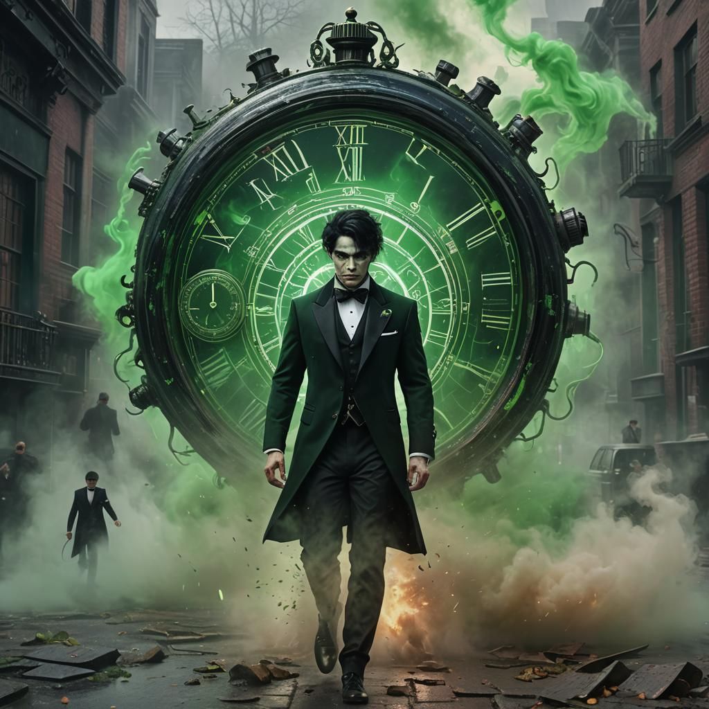 Cursed Stopwatch with Pale Man in Green Mist