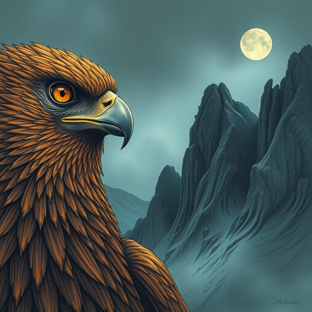 Elegant Cliffs with Eagle's Nest in Hyper-Detailed Charcoal ...