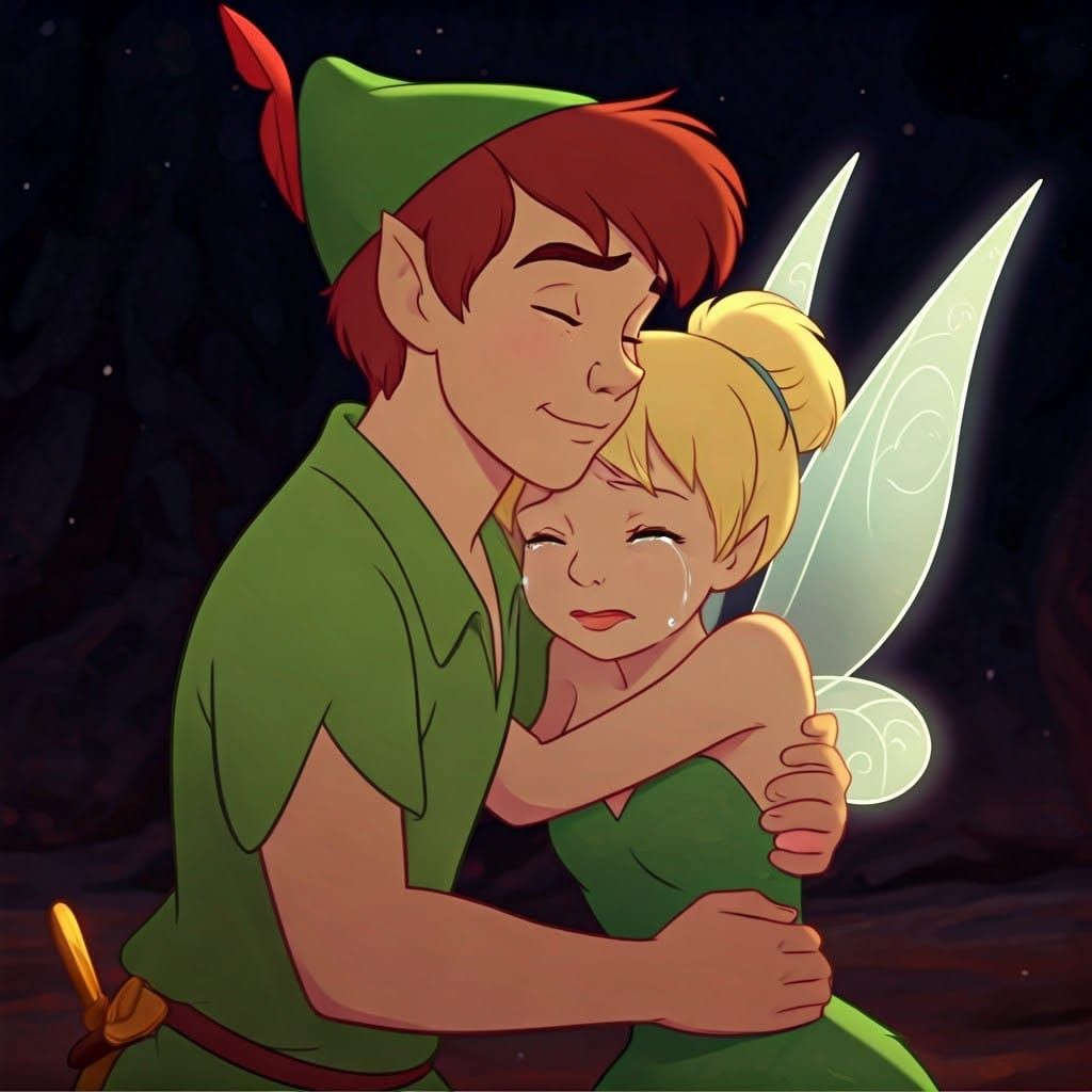 Peter Pan and Tinkerbell: Joyful Reunion in Anime Style