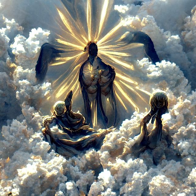 Heavenly Gathering with Divine Beams, Ethereal Illustration
