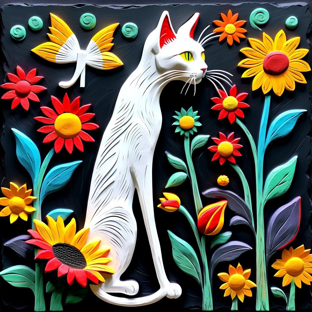 Whimsical Chalk Art: Cat, Girl, Sunflower