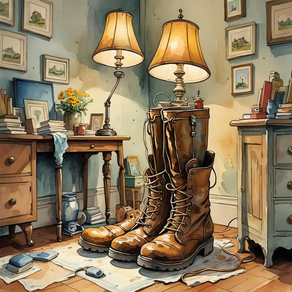 Whimsical Boot Lamp in Charles Schulz Style