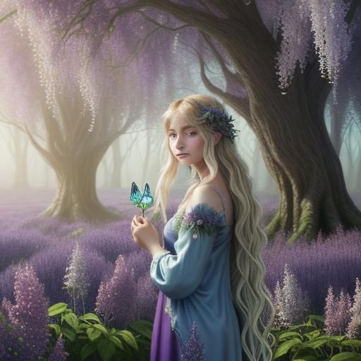 Mystical Fairy in Lilac Woodland: Fantasy Concept Art