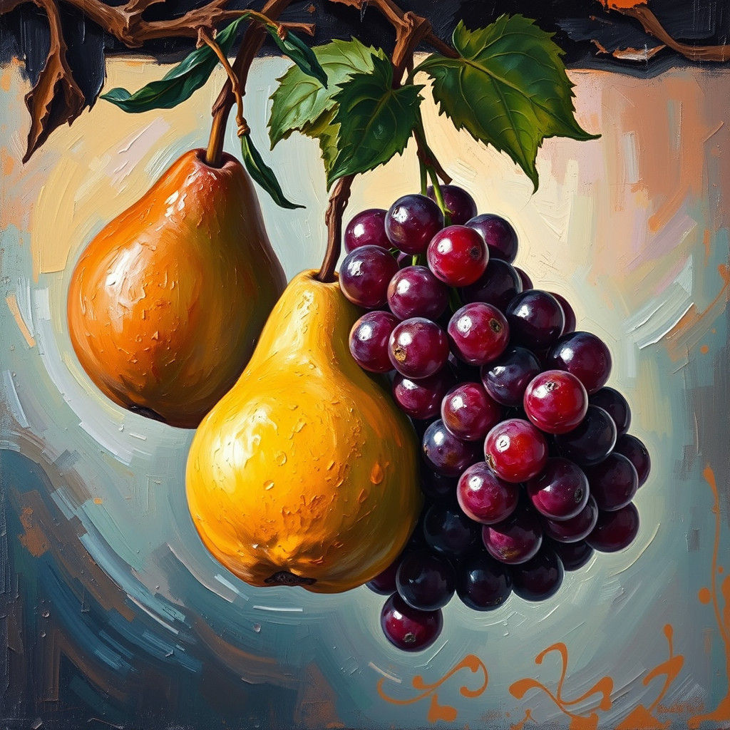 Lush Fruit Suspended in Heavy Air, as Impasto Painting