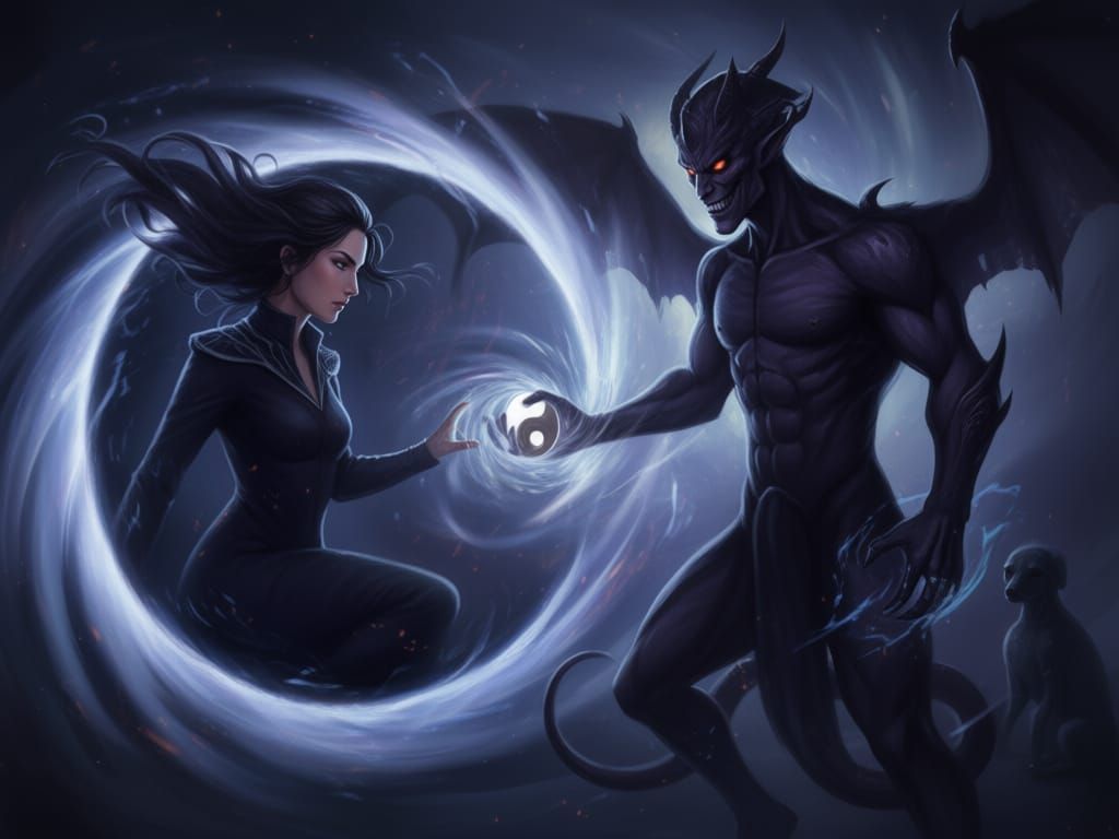 Woman and Daemon Yin Yang Symbol Art