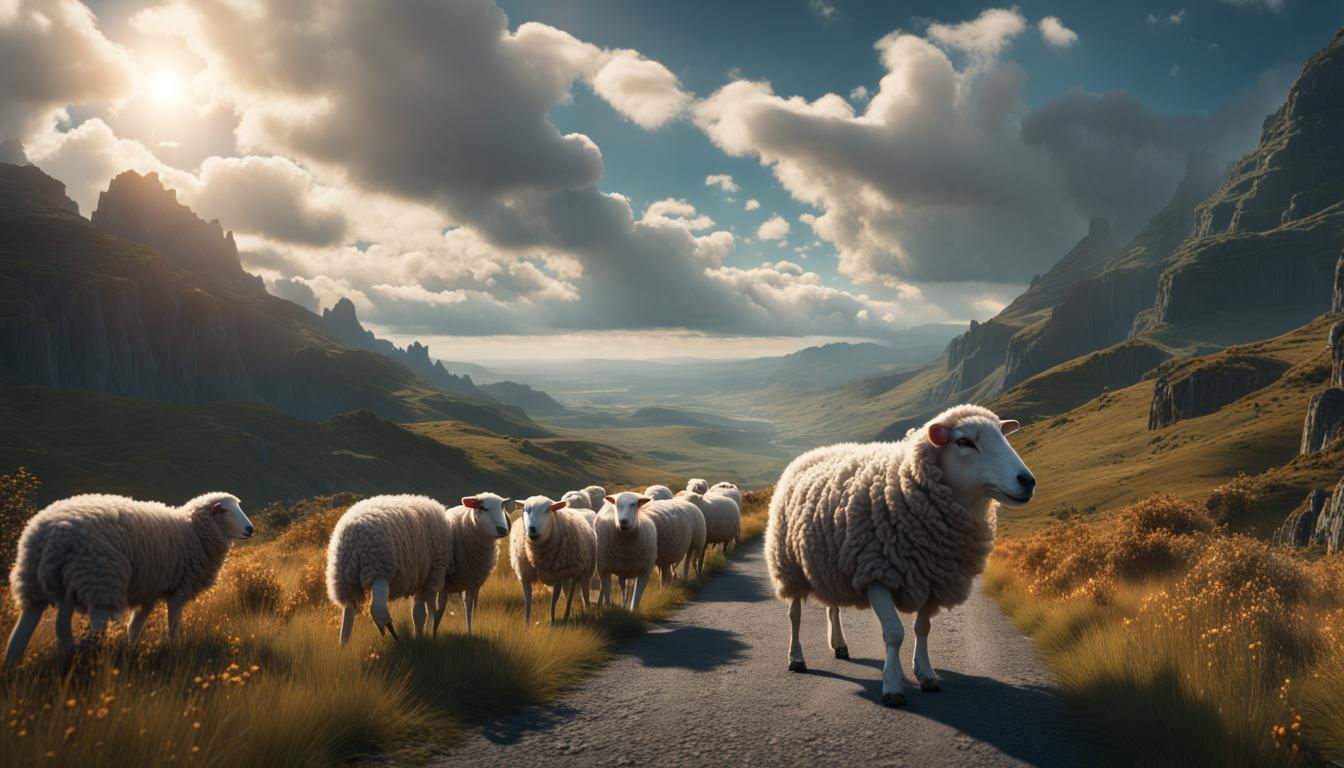 Sheep's Journey to the Gorge: A Matte Painting