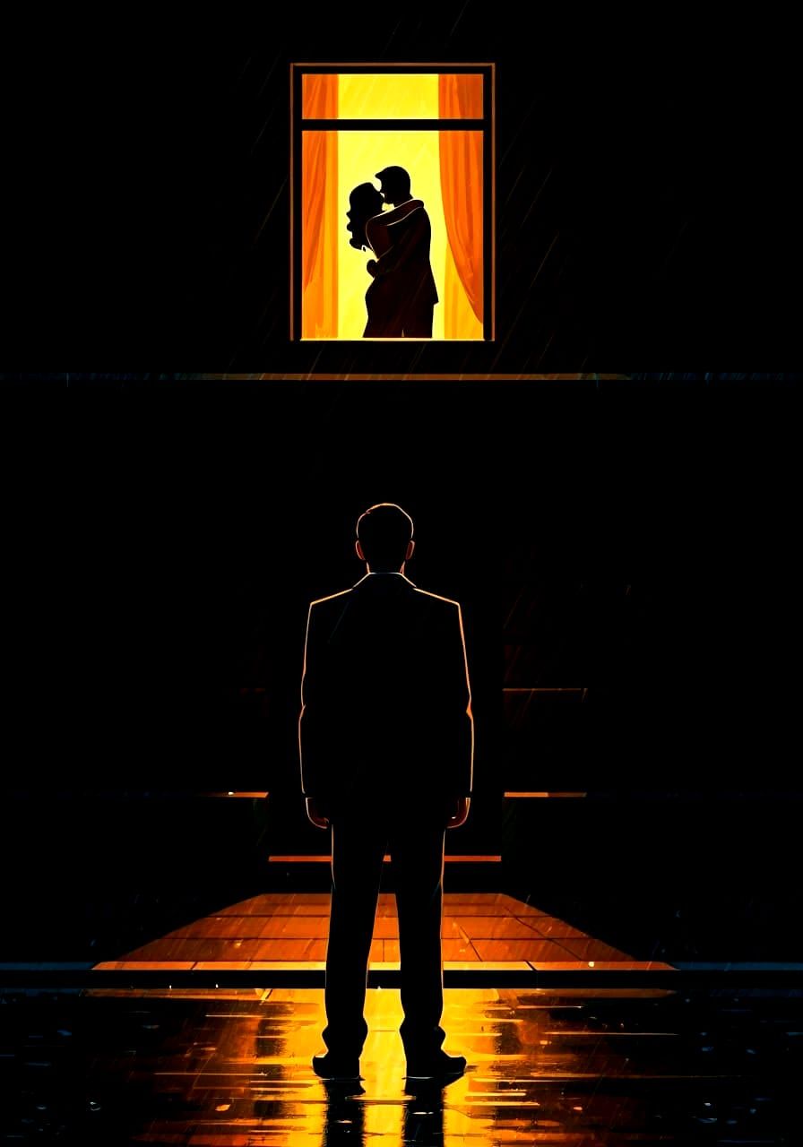 Husband Sees Betrayal from Window in Gritty Urban Setting