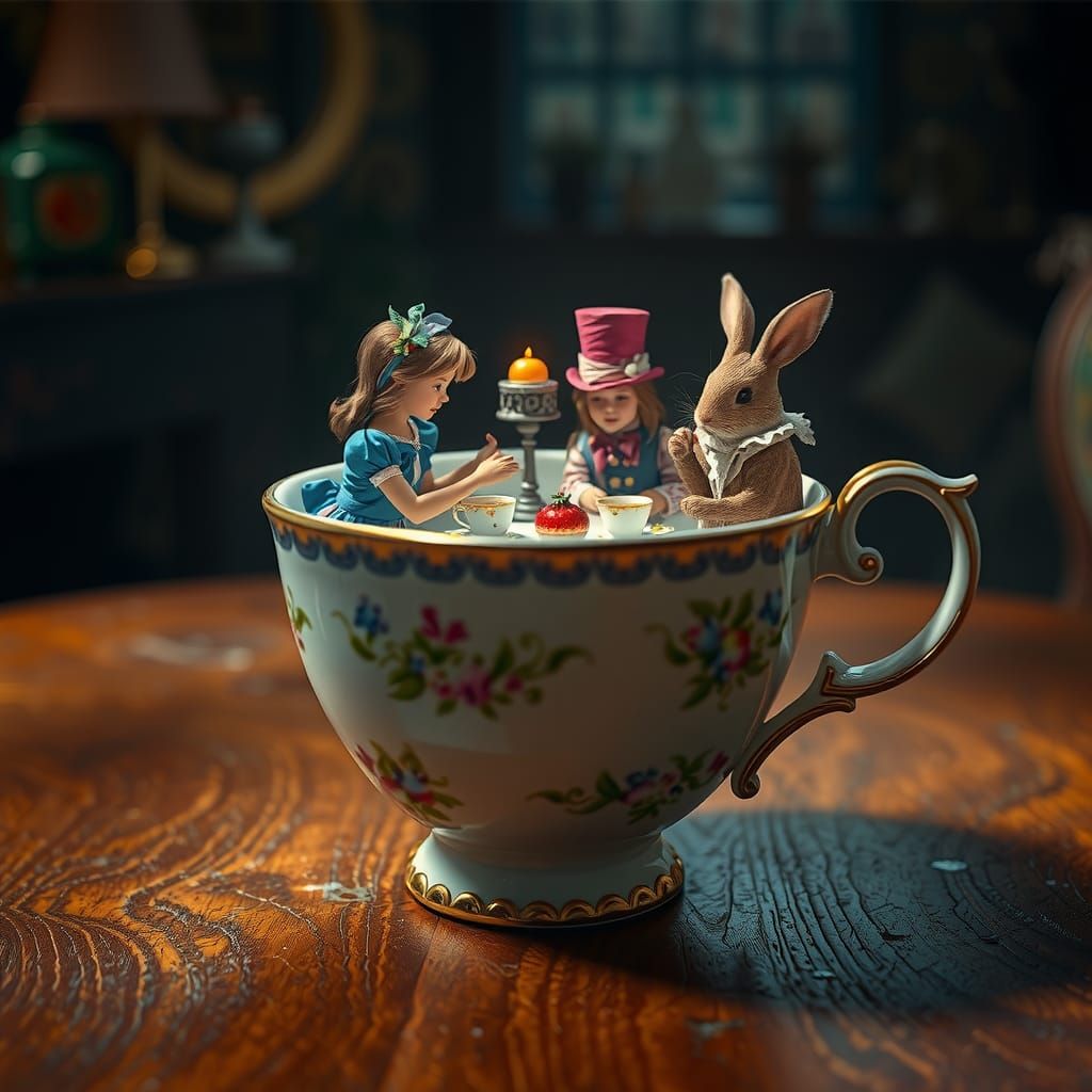 Mad Hatter's Tea Party in Antique Teacup
