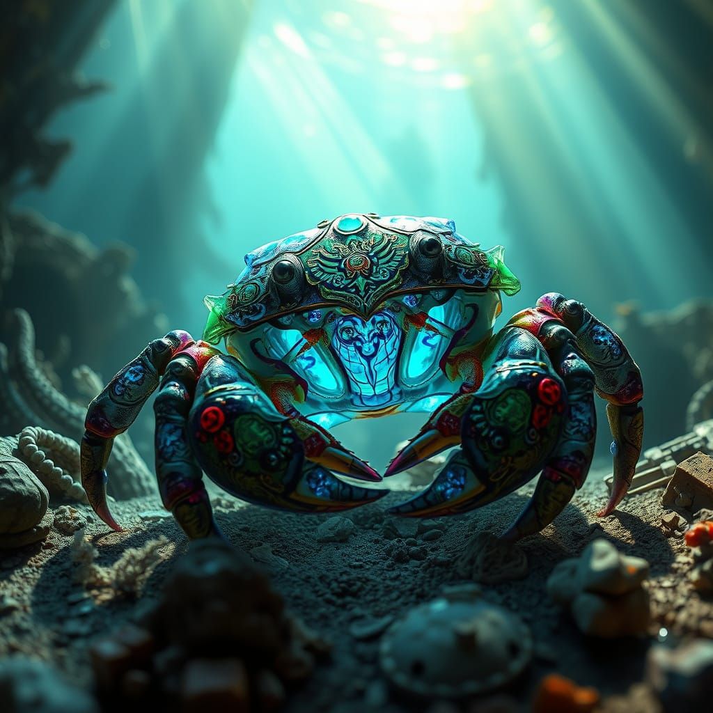 Bioluminescent Hermit Crab Explores Sunken City