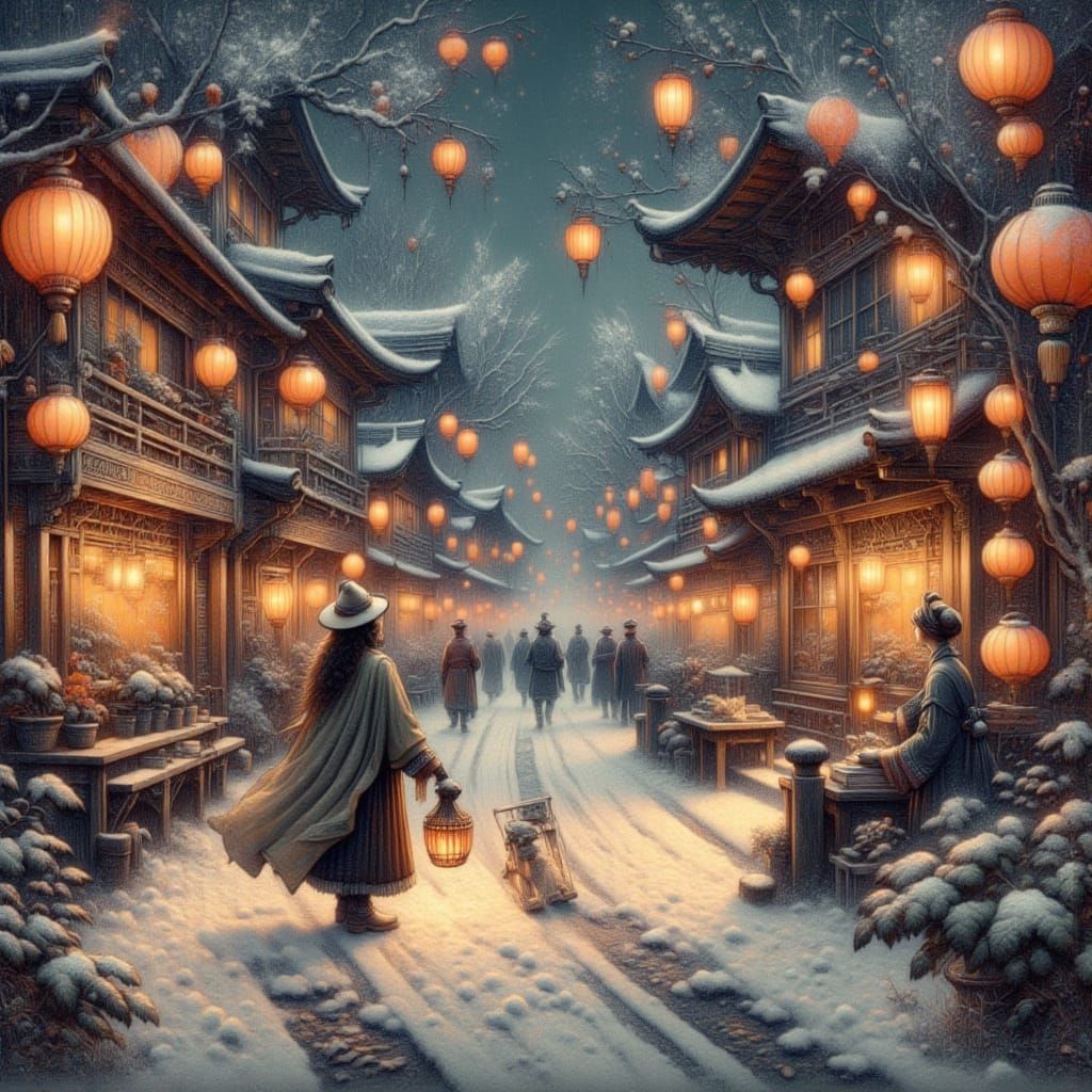 Winter Lantern Festival in a Snowy Province