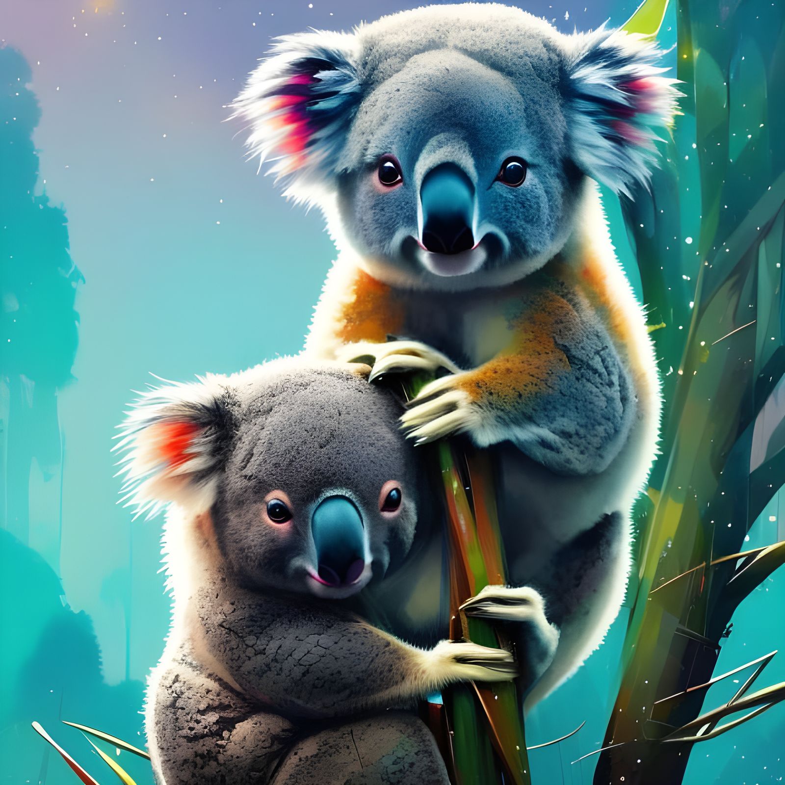 Cute Koala and Kangaroo in Australia, Poster Art