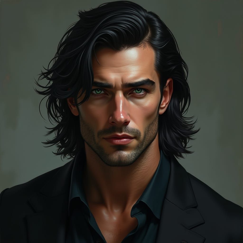 Strong-Jawed Man in Dark Attire