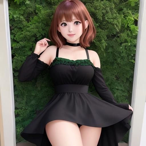 Uraraka Ochako in Black Dress, Anime Style