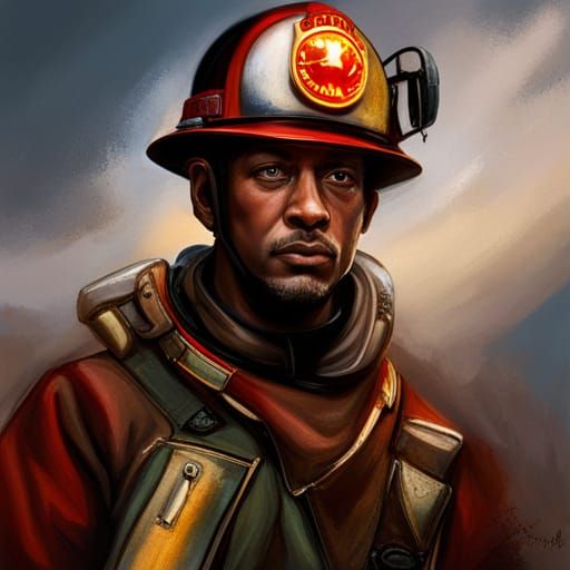 Fireman Battling Wildfire in Hyperrealistic Splash Art