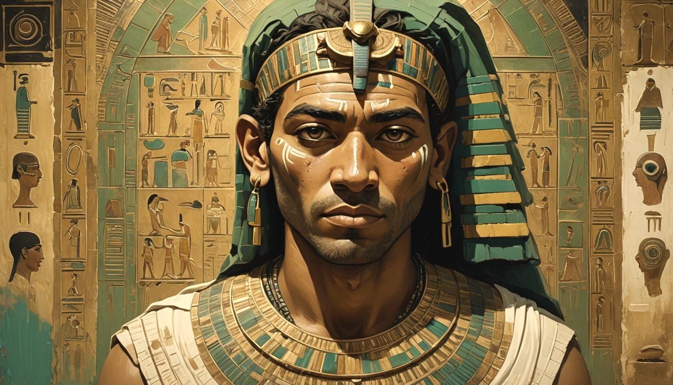 Ancient Egyptian Healer in Cityscape: Heartbreaking Portrait