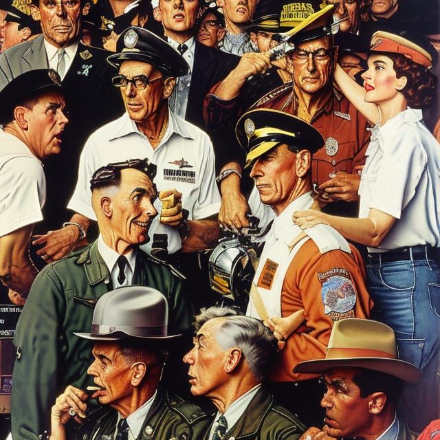 Demolition Derby Fans in Rockwell Style