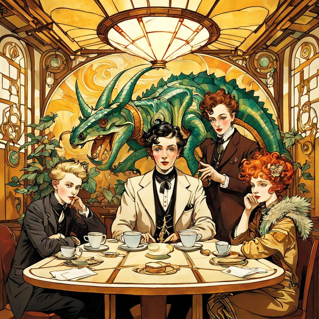 Viennese Coffeehouse in Art Nouveau Style with Elaborate Det...