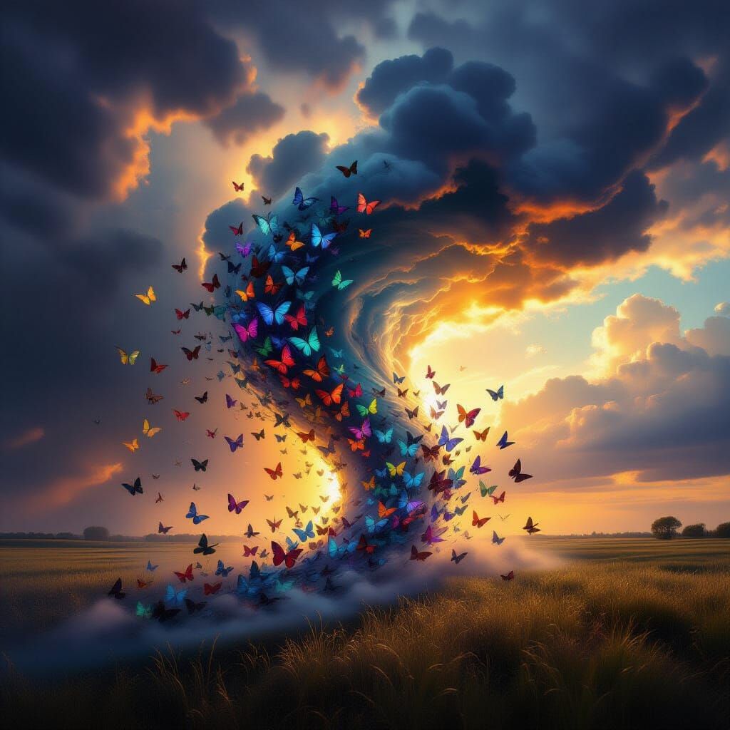 Butterflies in Tornado Vortex Hyperrealistic Style