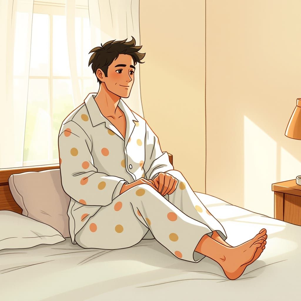 Man in Pajamas, Dreamy Watercolor Illustration