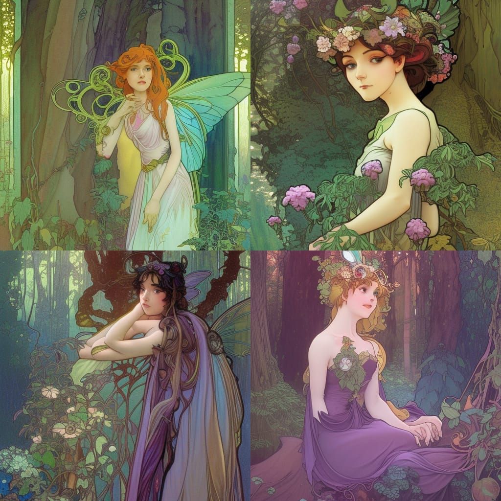 Enchanting Fairy Portrait in Art Nouveau Style