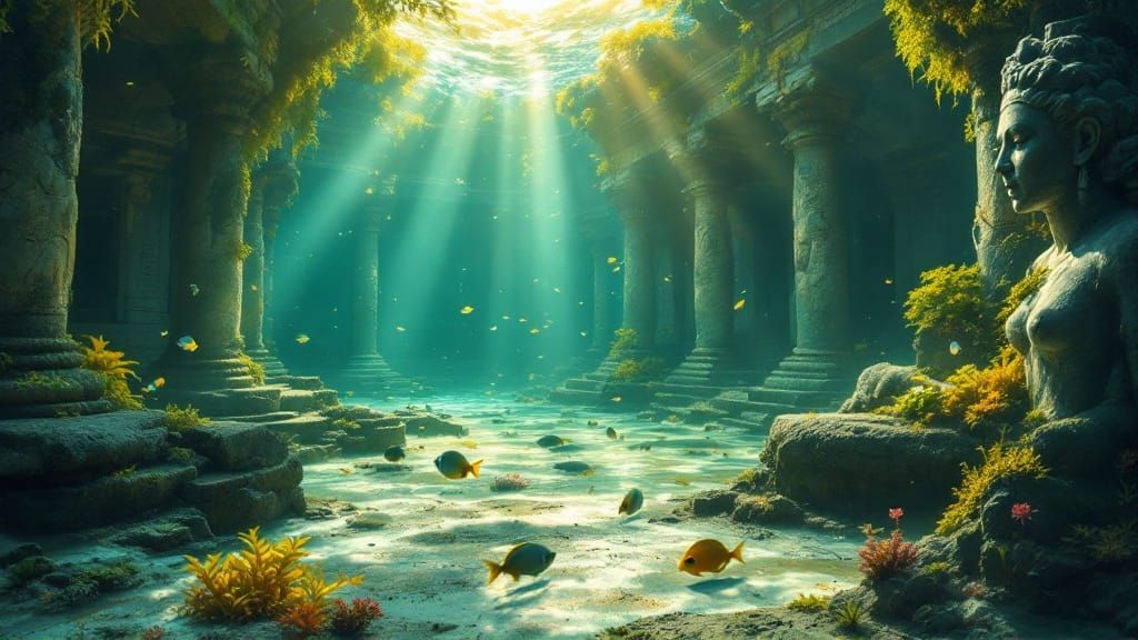 Ancient Temple Ruins Hidden Beneath Turquoise Lagoon