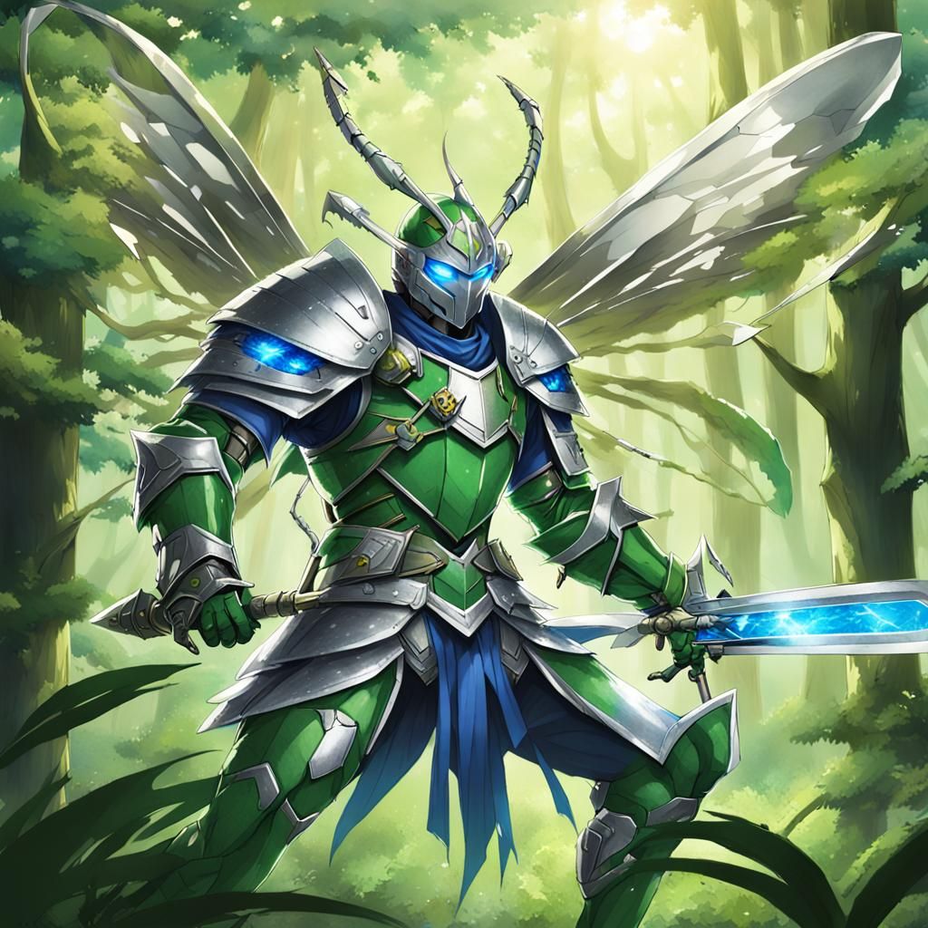Insect Knight with Sword in Anime Style