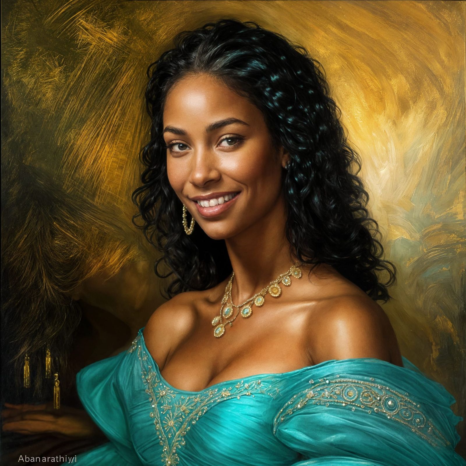 Rembrandt-Style Portrait of Smiling Woman