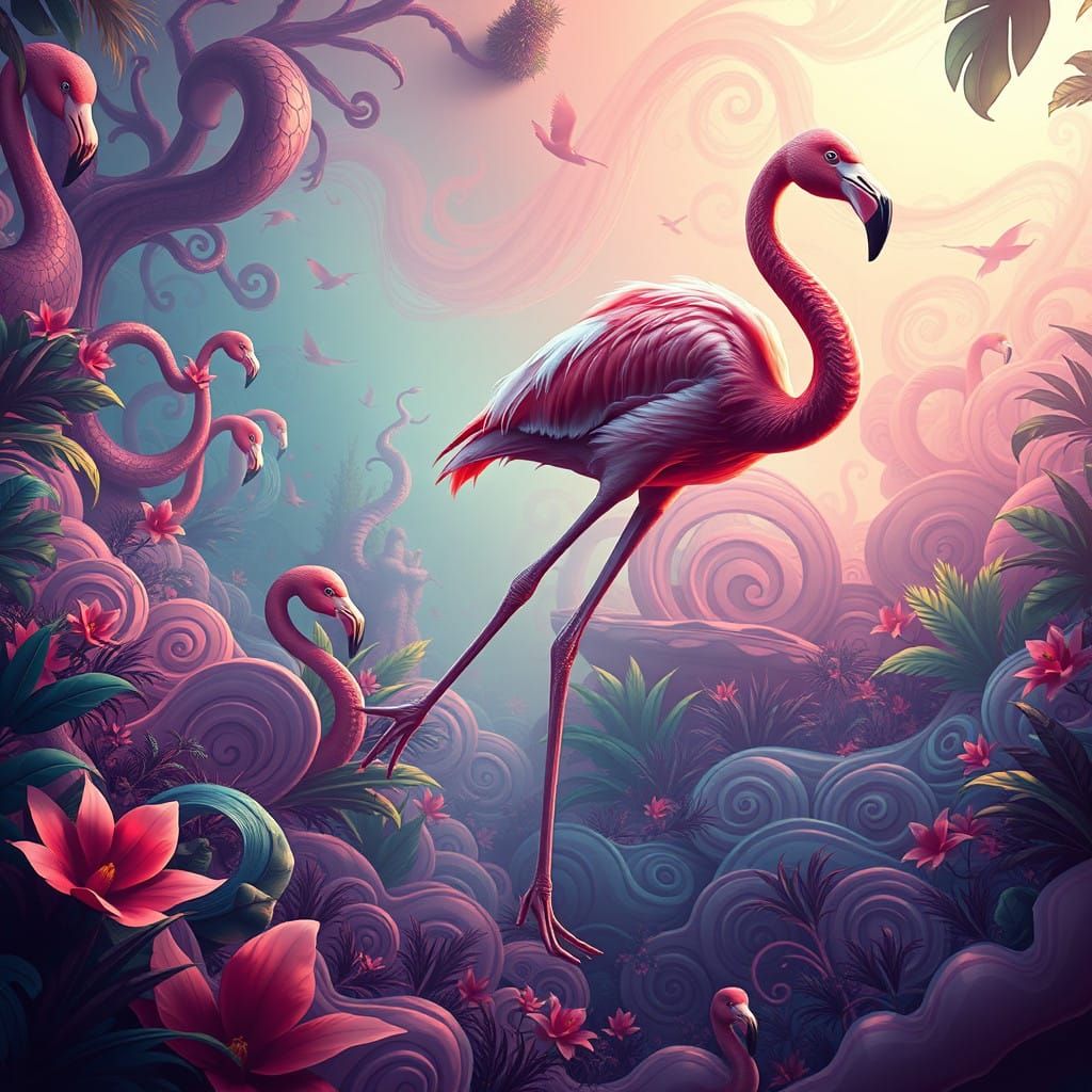 Fantastical Flamingo Runner in a Vibrant Tropical Dream