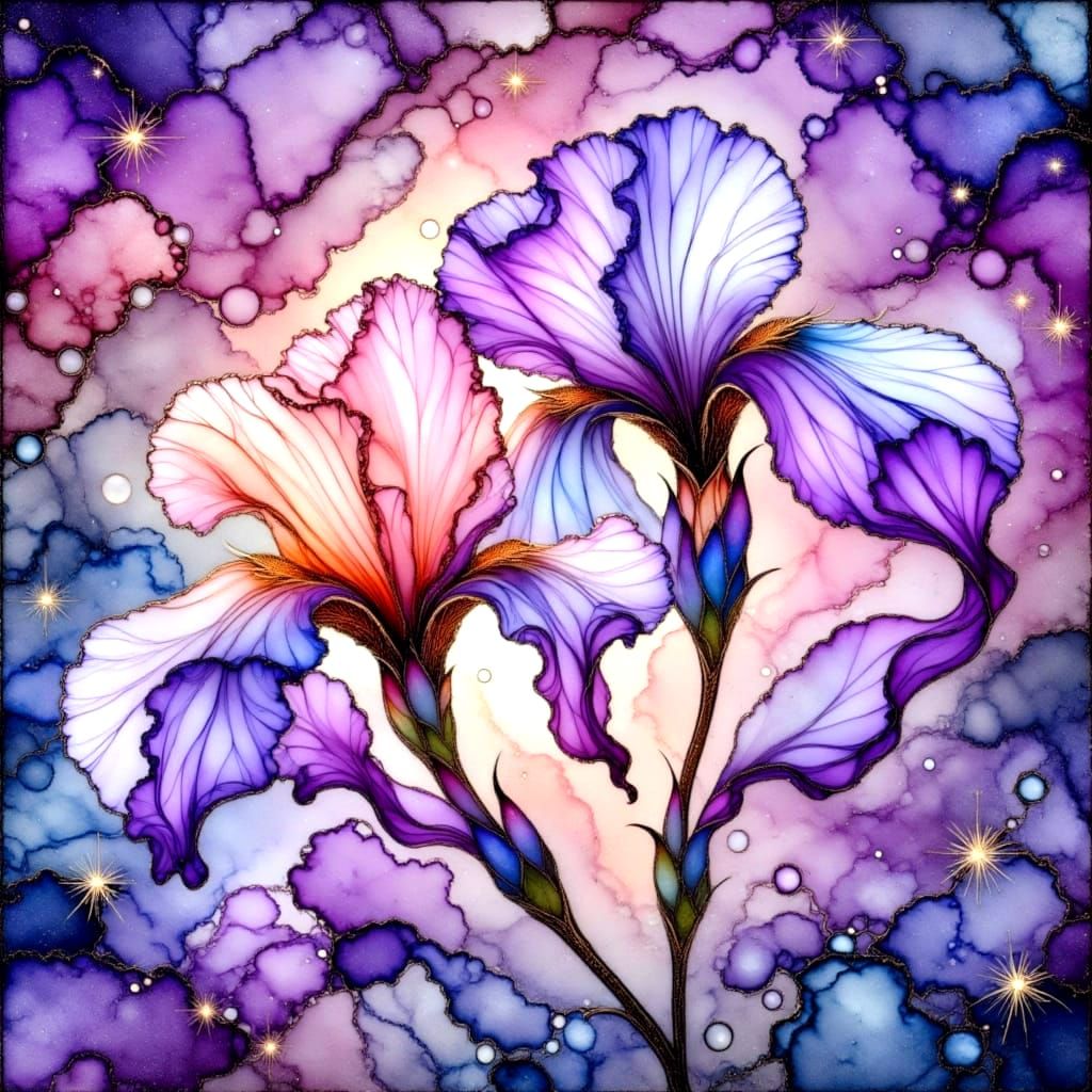 Ethereal Iridescent Iris Blooms in Soft Light