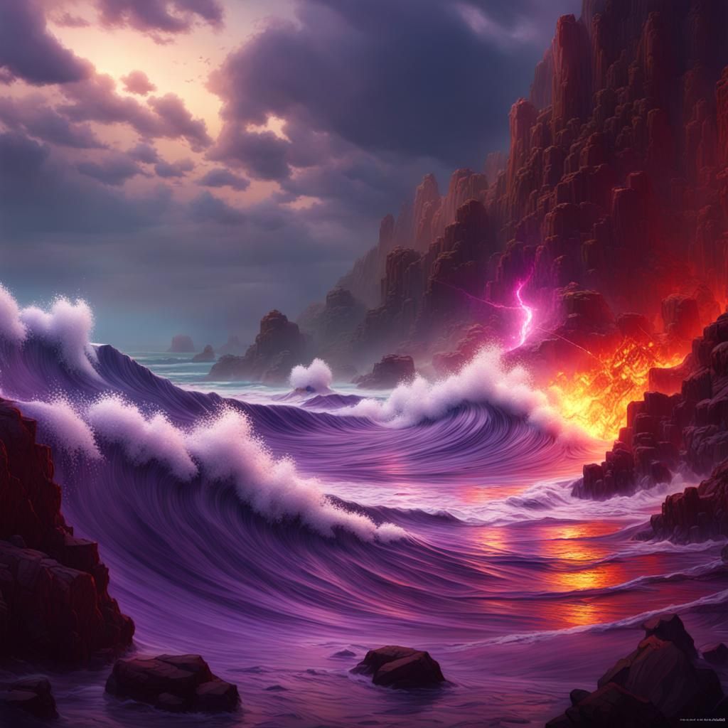 Red Sea Tsunami in Dark Fantasy Style