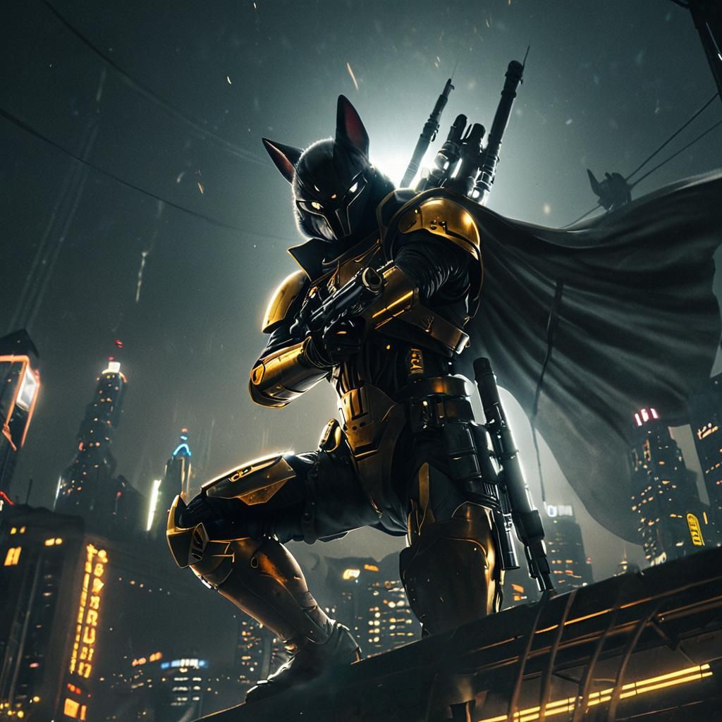 Armored Rabbit on Futuristic Cityscape in Aetherpunk Style