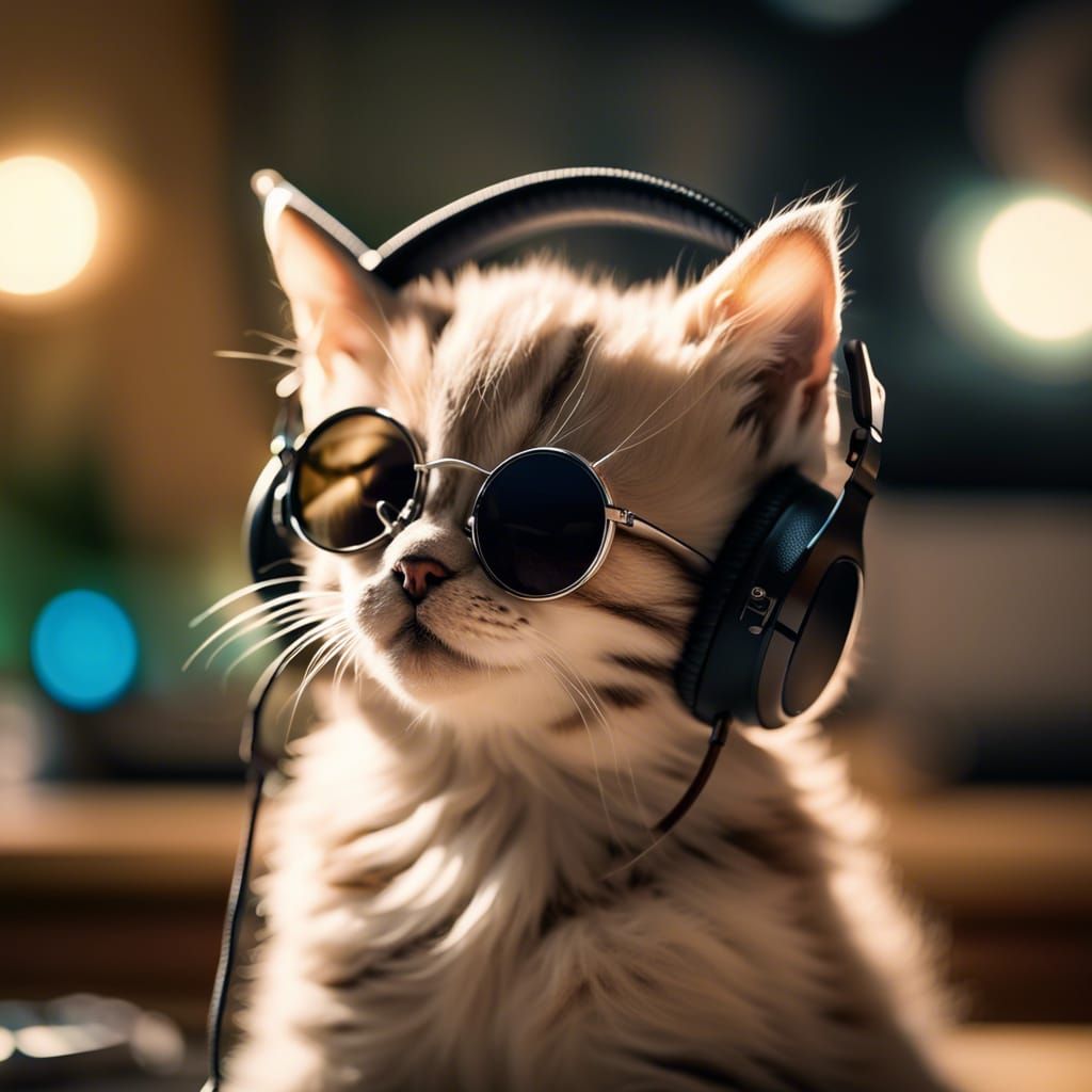Kitten DJ with Shades: Late Night Vibes