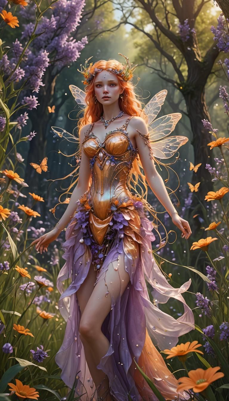 Magical Summer Nymph in Meadow: Fantasy Concept Art