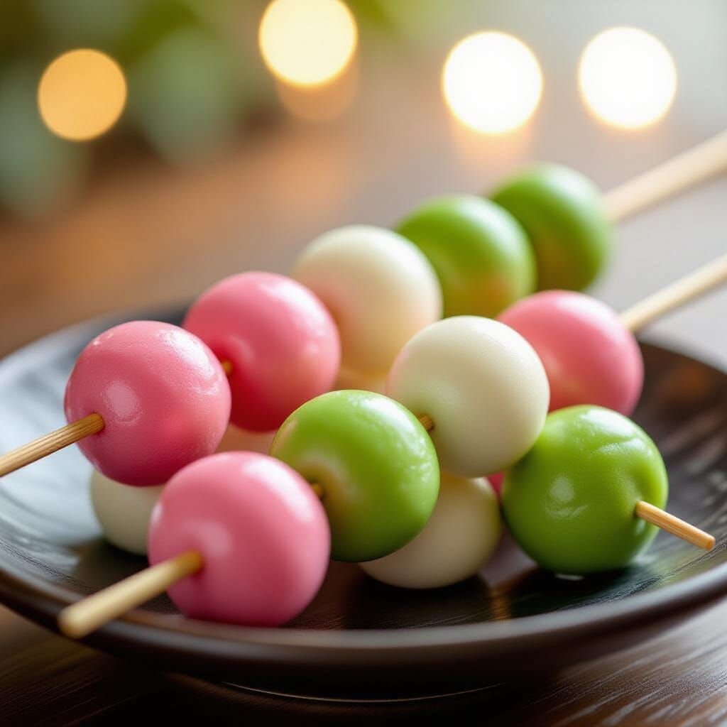 Close-Up of Colorful Japanese Dango Skewer