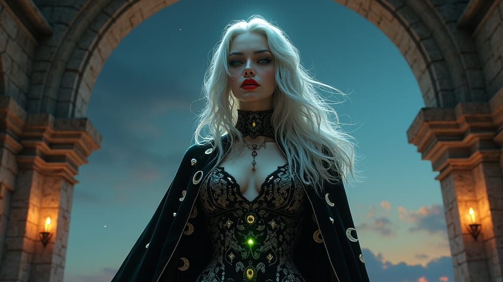 Female Necromancer Guarding Medieval Astronomy Tower