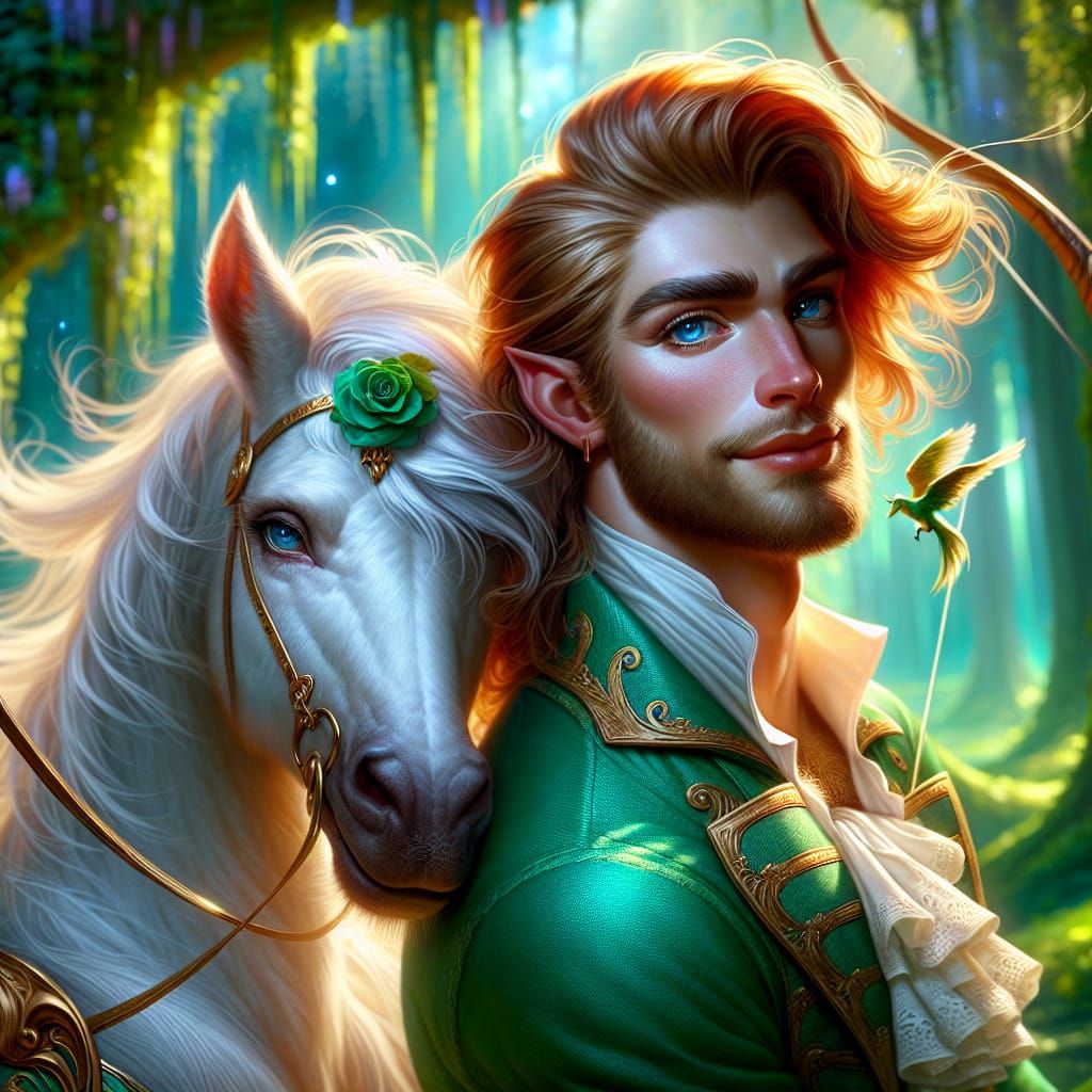 Handsome Centaur Hunter in Vivid Forest, Digital Art