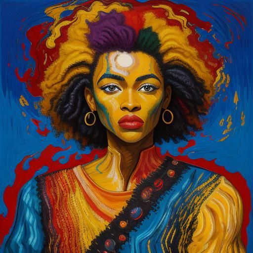 Expressionist Portrait: Woman in Rubik's Cube of Fire