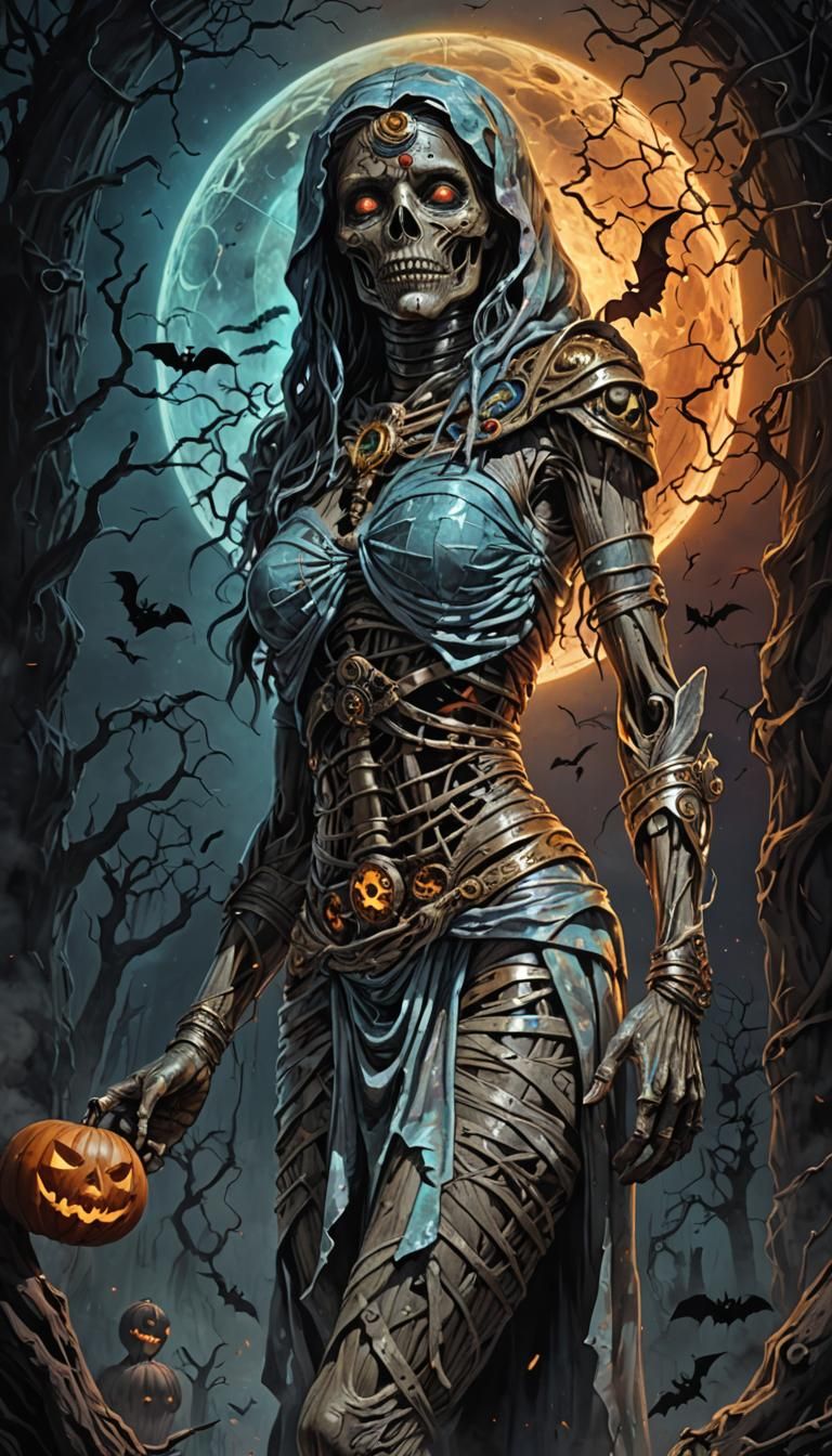 Halloween Mummy Pinup in Cosmic Horror Style