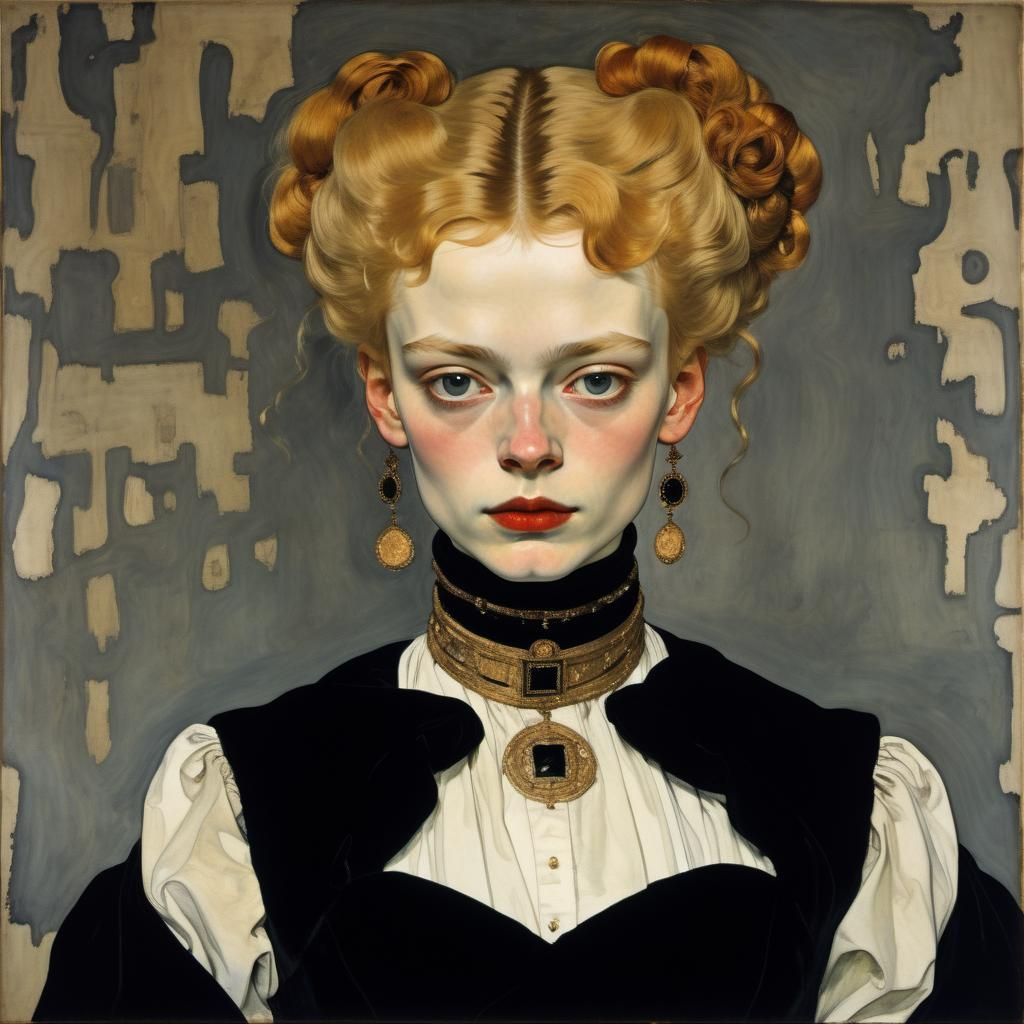 Elegant Woman in Black Gown, Expressionist Style