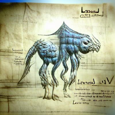 Lovecraftian Creature Concept as Da Vinci Blueprint
