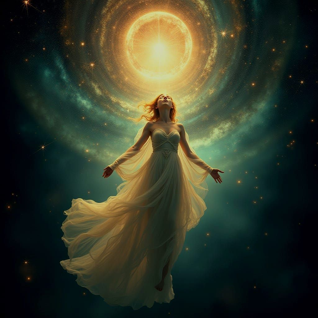 Ethereal Being Radiating Light in Cosmic Renaissance Style