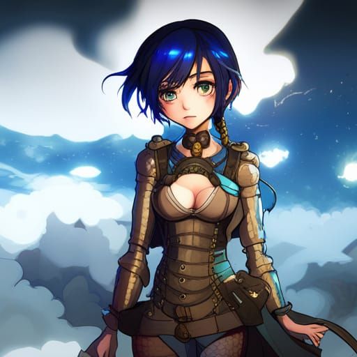 Anime Girl in Snakeskin Outfit: Detailed Matte Painting