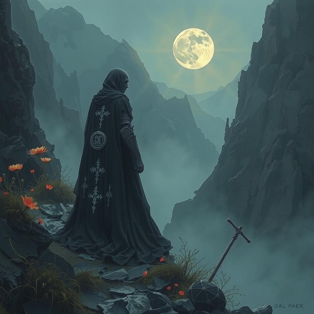 Ethereal Ghostly Knight in Moonlit Landscape