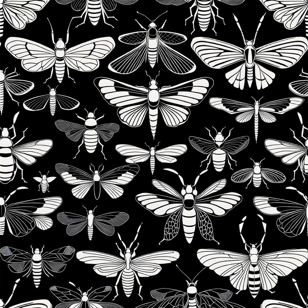 Monochrome Insect Pattern in Japanese Art Deco