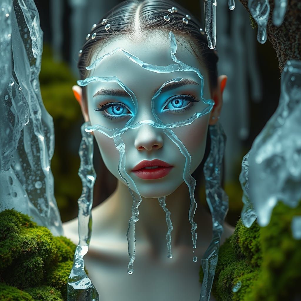 Ethereal Avatar Fairy with Waterfalls, Digital Art
