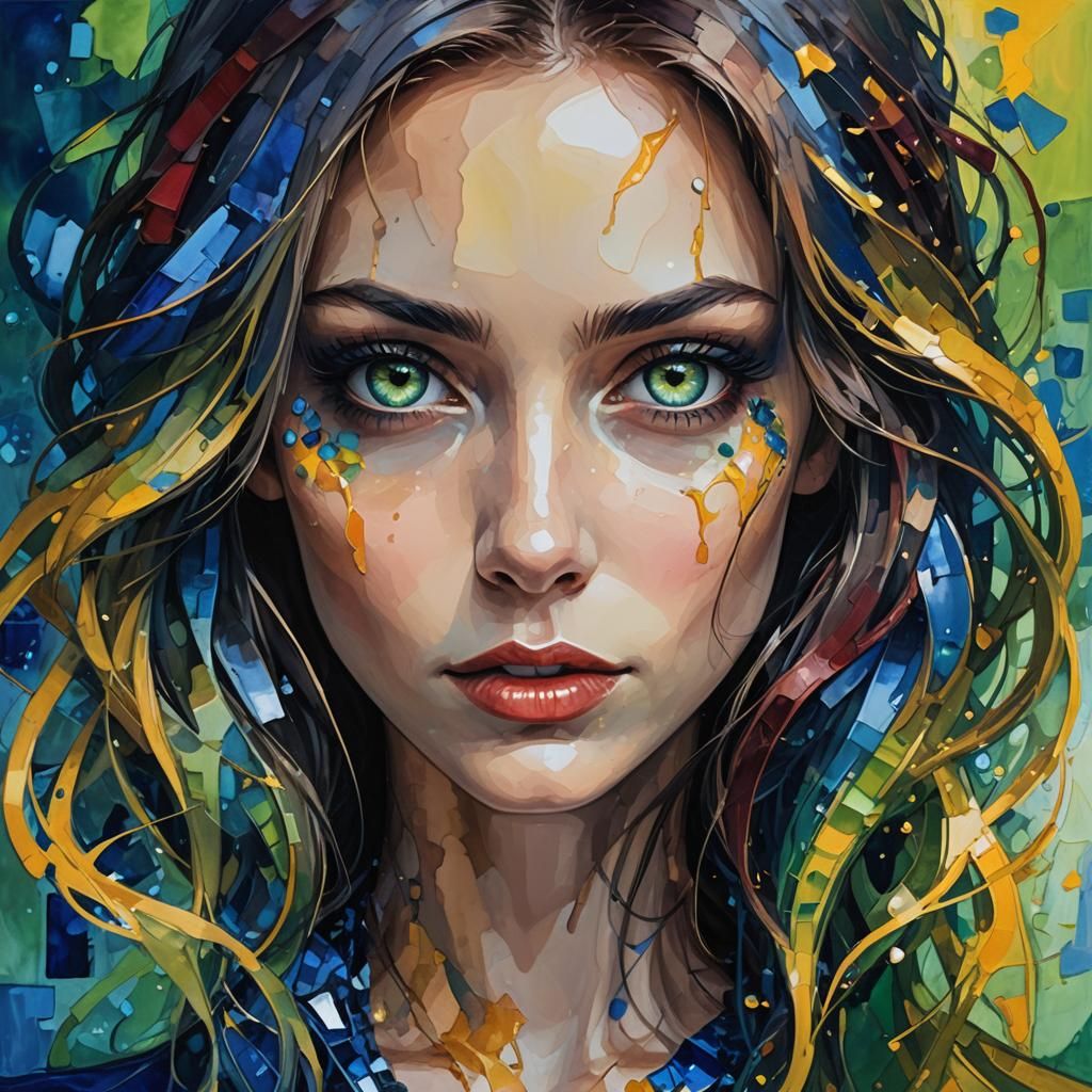 Striking Portrait with Sapphire Palette and Green Eyes