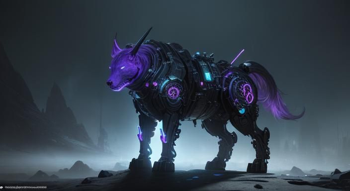 Futuristic Bioluminescent Dog with Intricate Mech Details