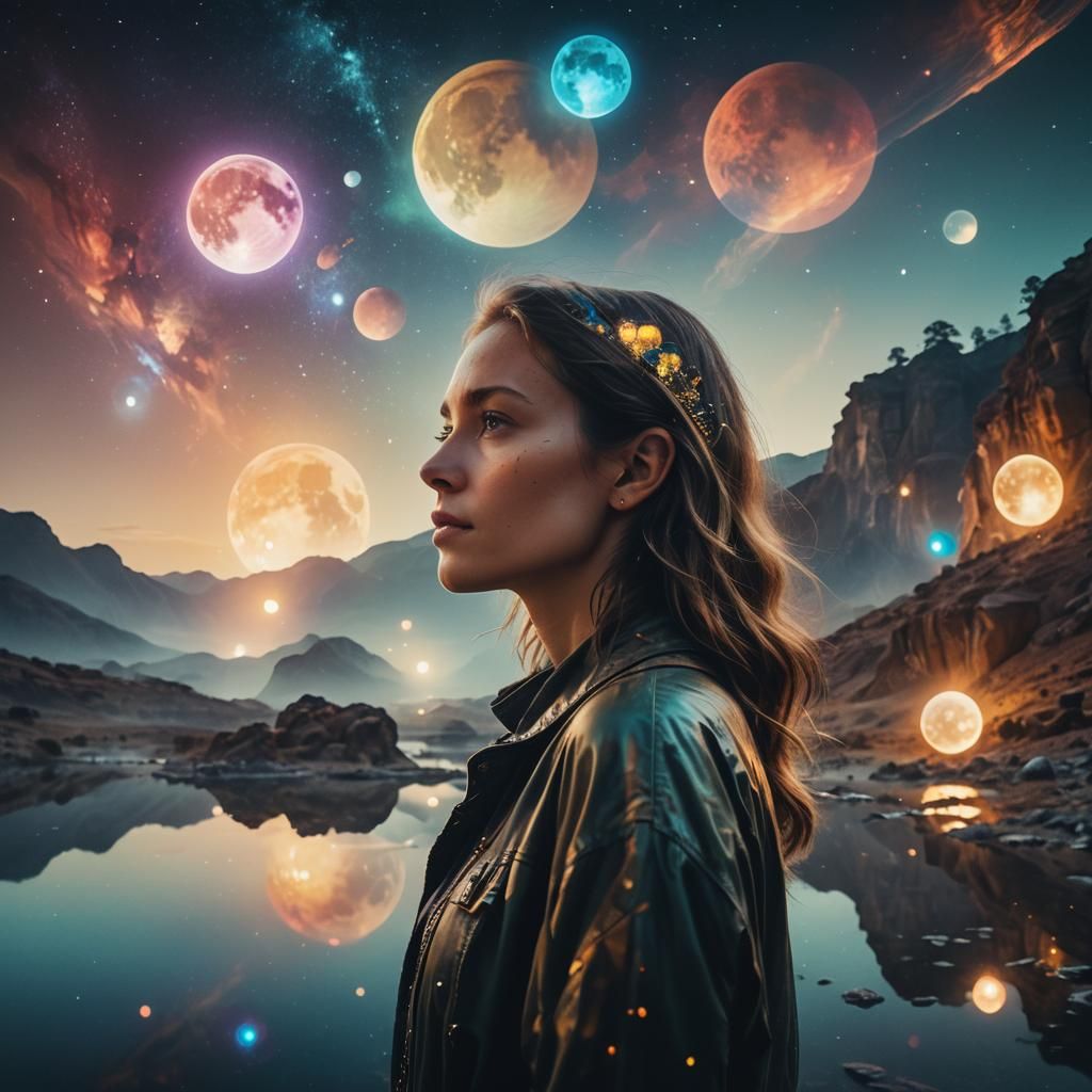 Ethereal Double Exposure Portrait on Alien Planet