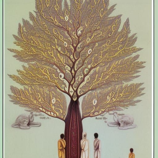 Interconnected Universe: Detailed Matte Painting of Tree and...