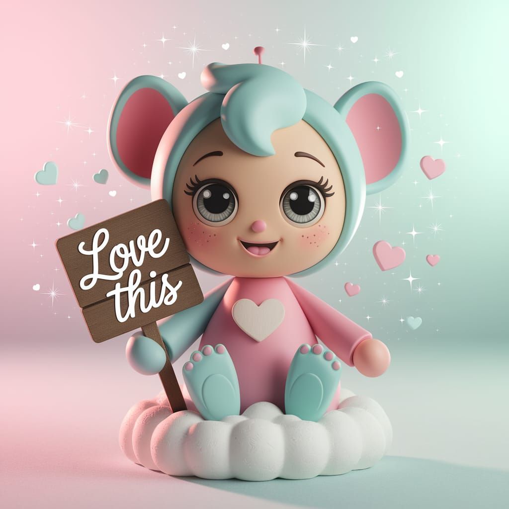 Whimsical Figurine Surrounded by Soft Pastel Hues and Sparkl...